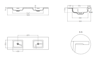 Подвесная раковина двойная Salini Onda S-Stone 1402202MRF 180см RAL полностью